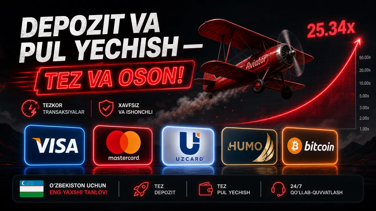 Aviator depozit va pul yechish — UzCard, Humo, kripto usullari